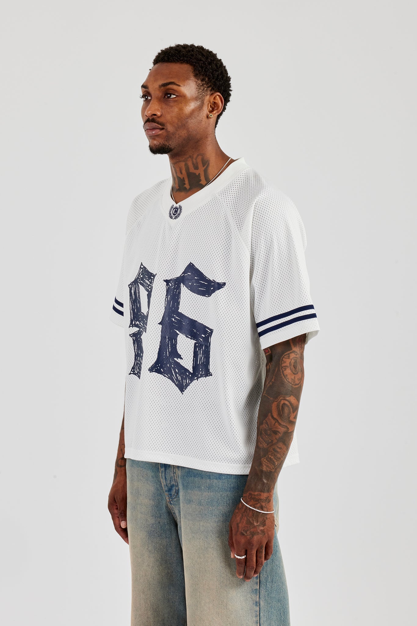 Mesh 86 Sports Stripe Jersey - White | Mens Tees & Vests | Shop T