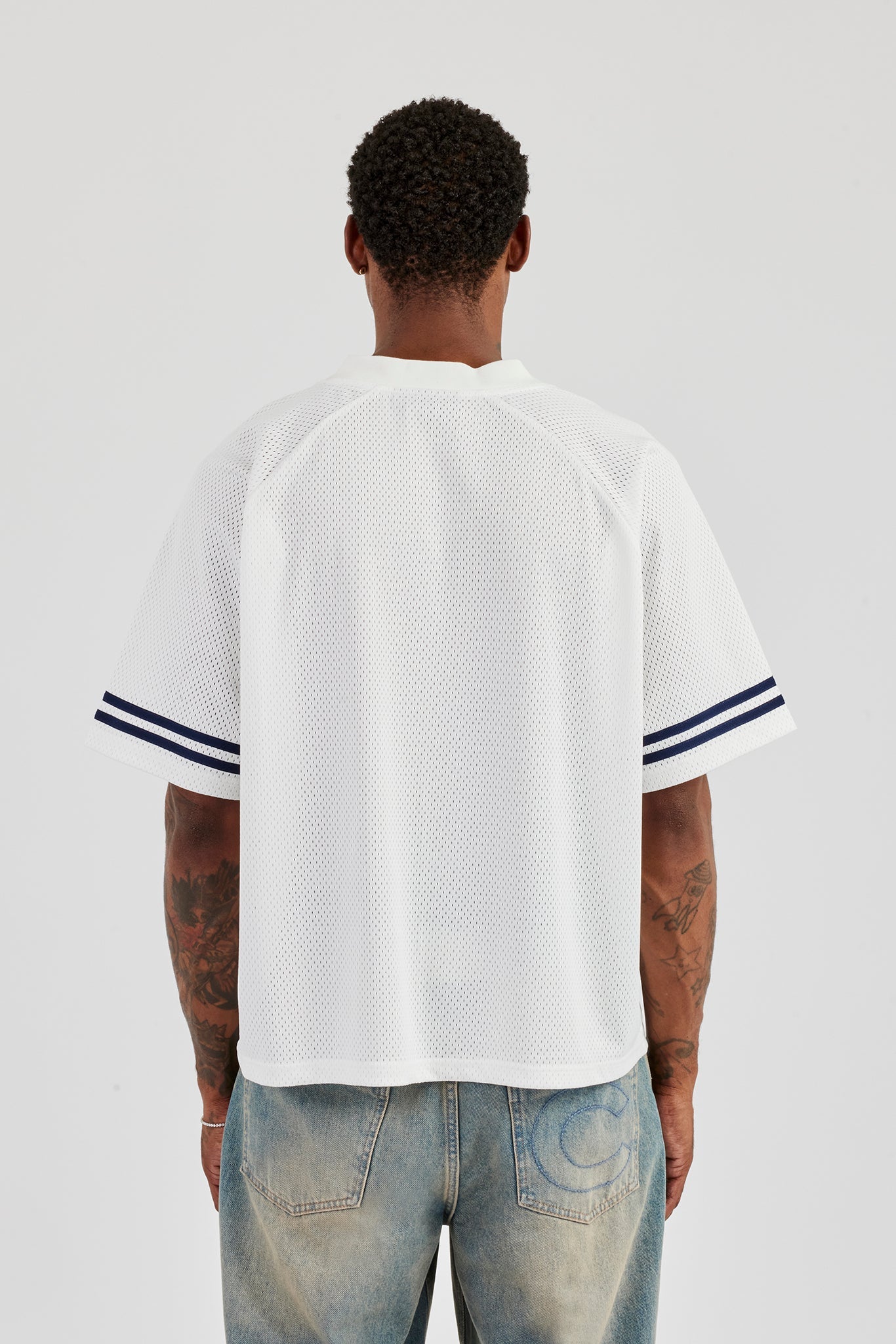 Mesh 86 Sports Stripe Jersey - White | Mens Tees & Vests | Shop T