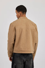 Mens Suede Applique Moto Jacket - Taupe