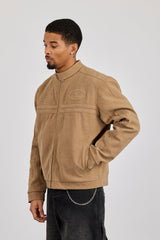 Mens Suede Applique Moto Jacket - Taupe