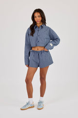 Cropped Check Shirt & Short - Navy