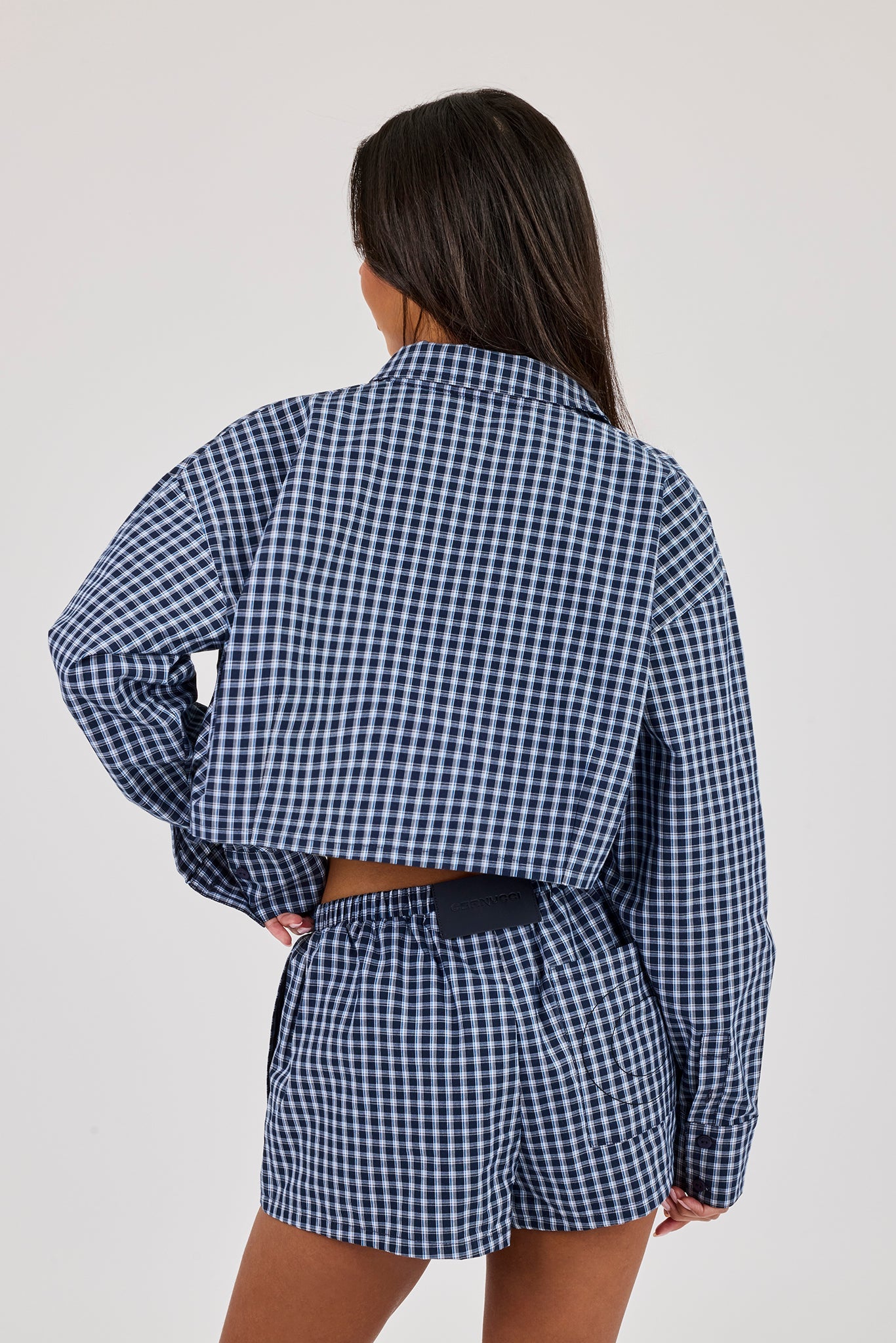 Cropped Check Shirt - Navy