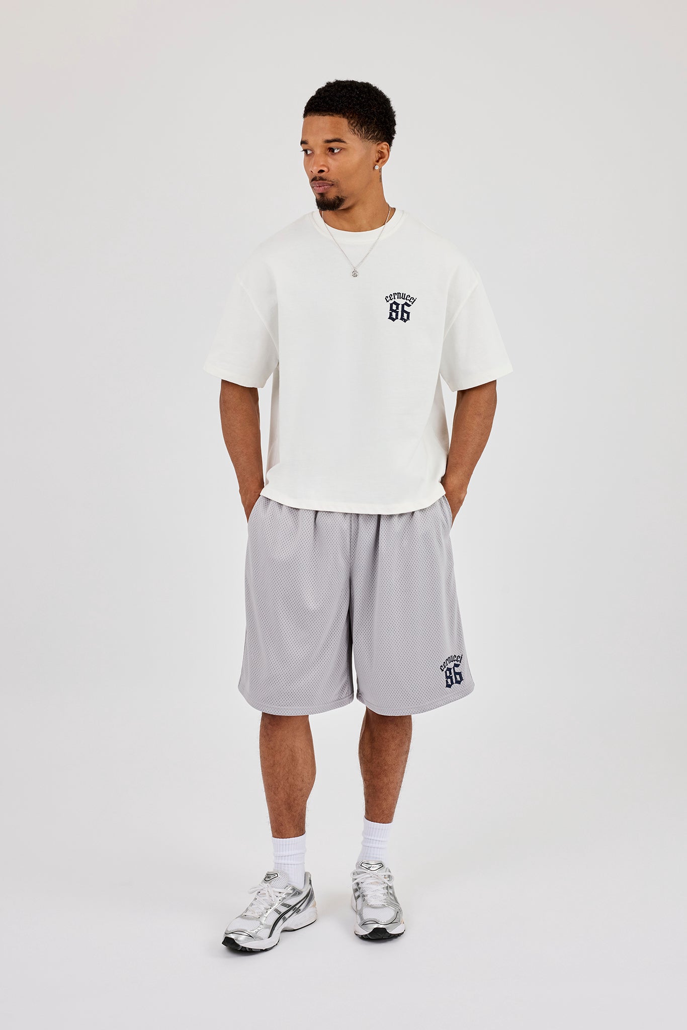 Mesh Printed Basketball Short - Grey