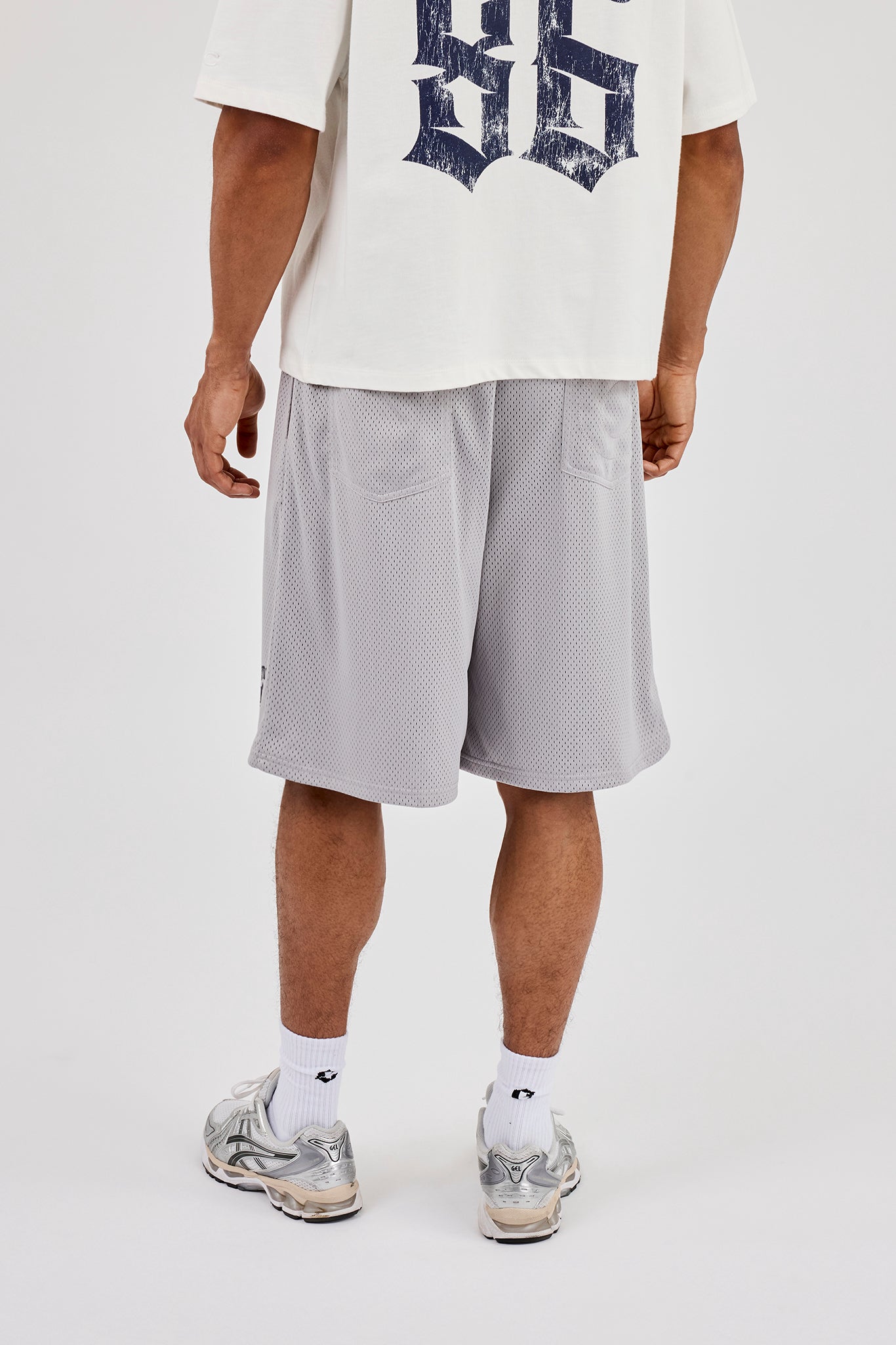 Mesh Printed Basketball Short - Grey