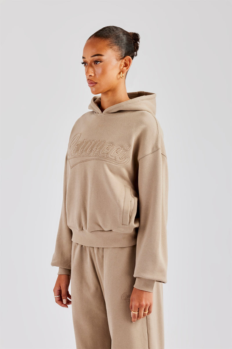 Rope Embroidery Oversized Hoodie - Taupe