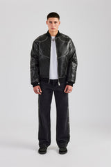 Contrast Stitch PU Bomber Jacket