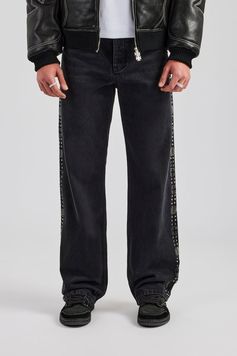 Embellished Relaxed Fit Jean - Washed Black