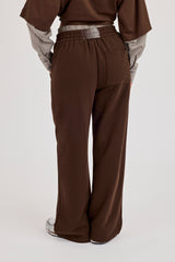 Faux Check Waistband Wide Leg Jogger - Chocolate