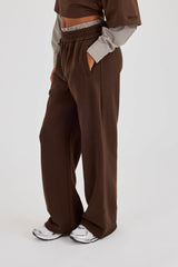 Faux Check Waistband Wide Leg Jogger - Chocolate