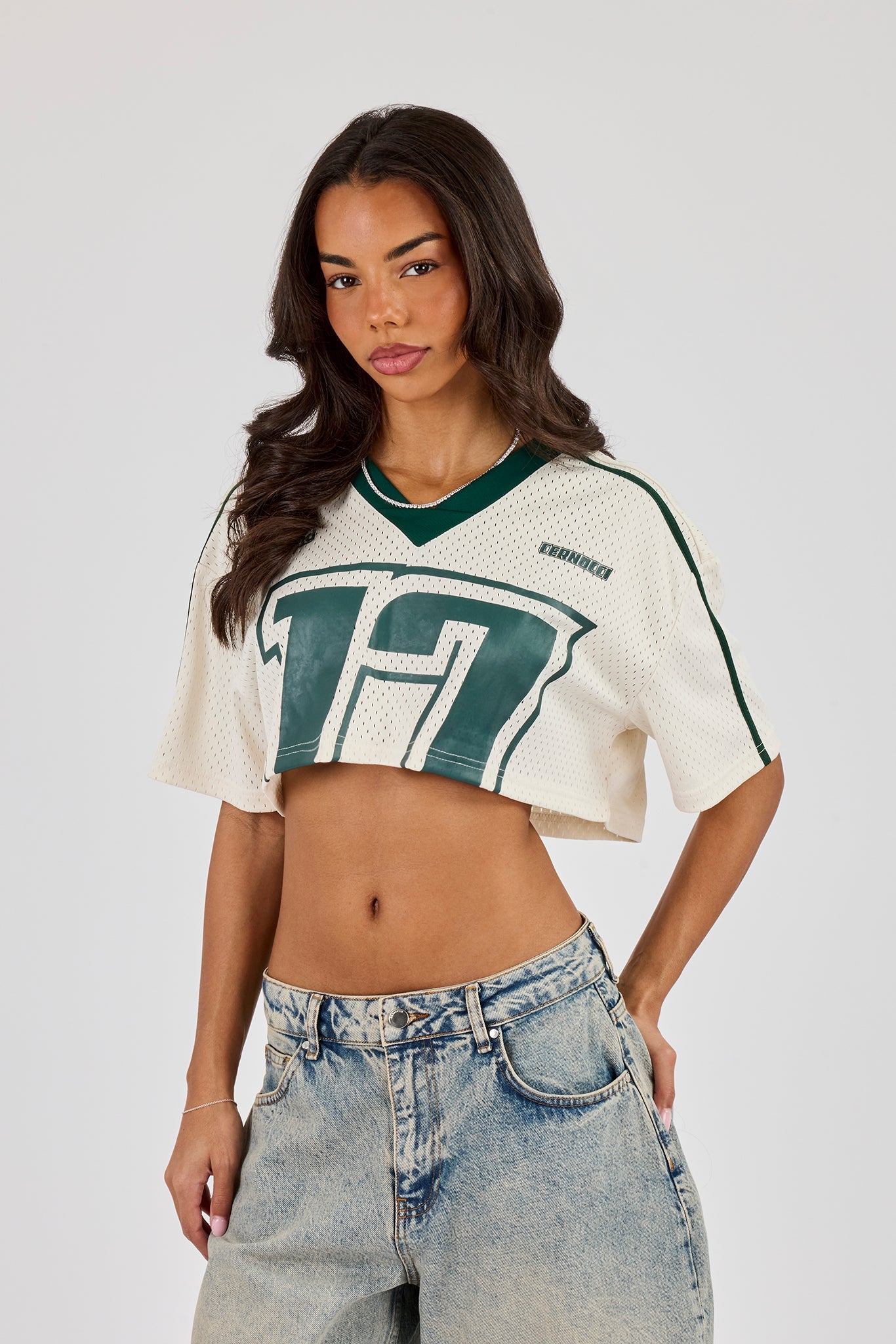 Diamond Bets Mesh Super Cropped T-Shirt - Off White