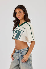 Diamond Bets Mesh Super Cropped T-Shirt - Off White