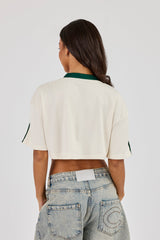 Diamond Bets Mesh Super Cropped T-Shirt - Off White