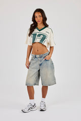 Diamond Bets Mesh Super Cropped T-Shirt - Off White