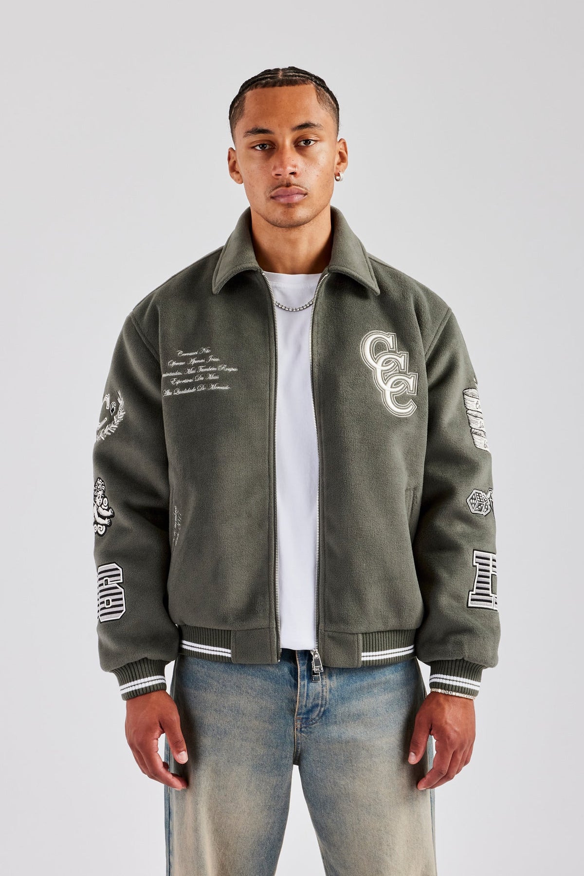 Oversized Applique Harrington Jacket - Grey | Mens Outerwear 