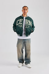 Oversized 17 Nylon Applique Bomber Jacket - Forest Green