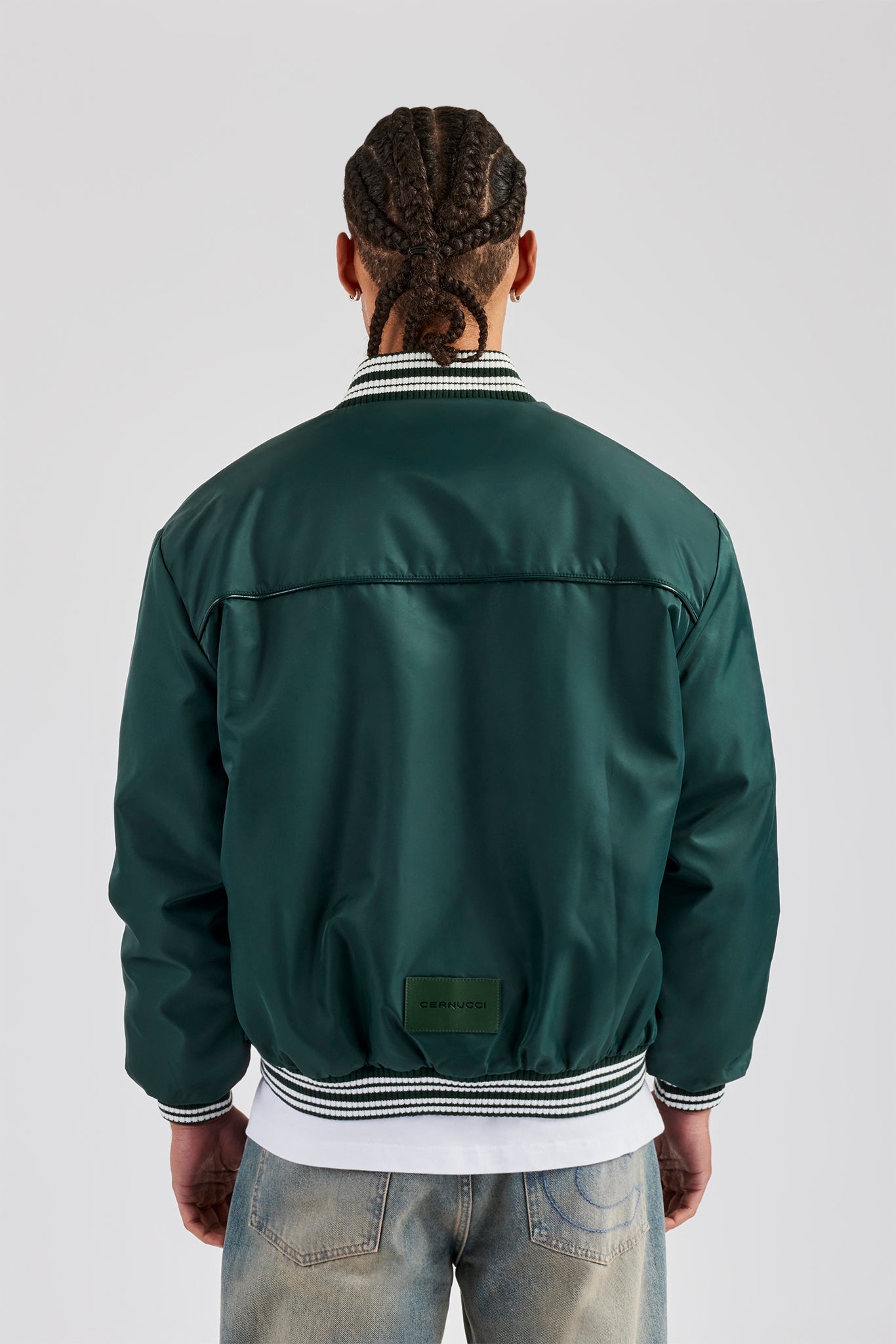 Oversized 17 Nylon Applique Bomber Jacket - Forest Green | Mens
