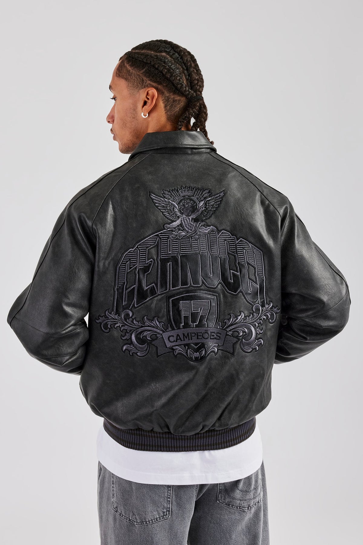 Vintage Washed Leather Harrington Bomber Jacket - Grey | Mens 