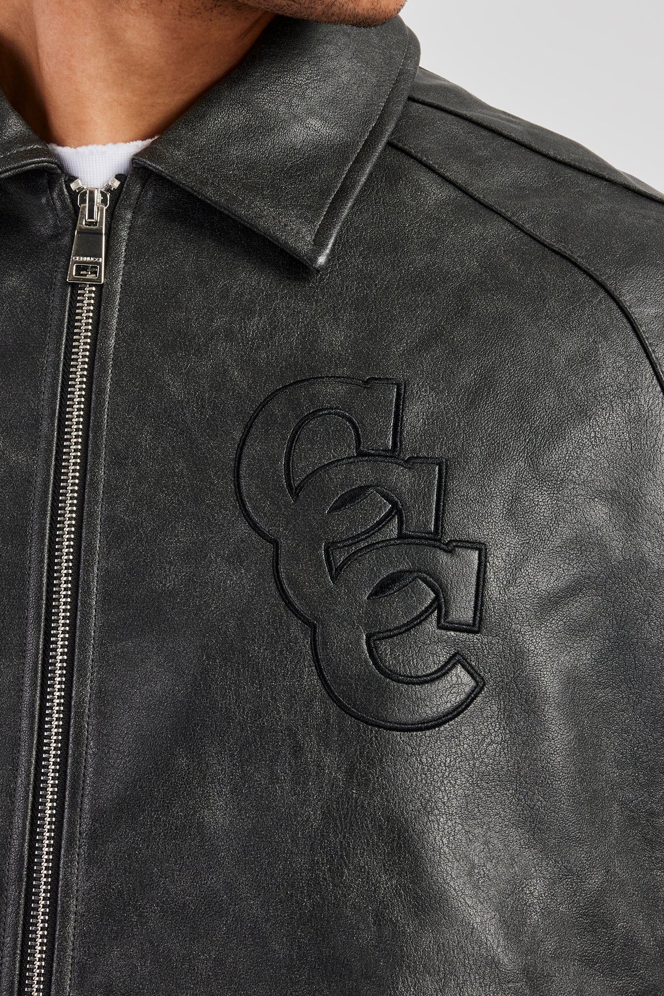 Vintage Washed Leather Harrington Bomber Jacket - Grey | Mens