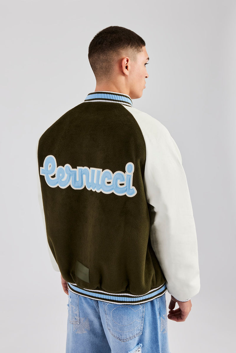 Oversized CN Applique Bomber Jacket - Green