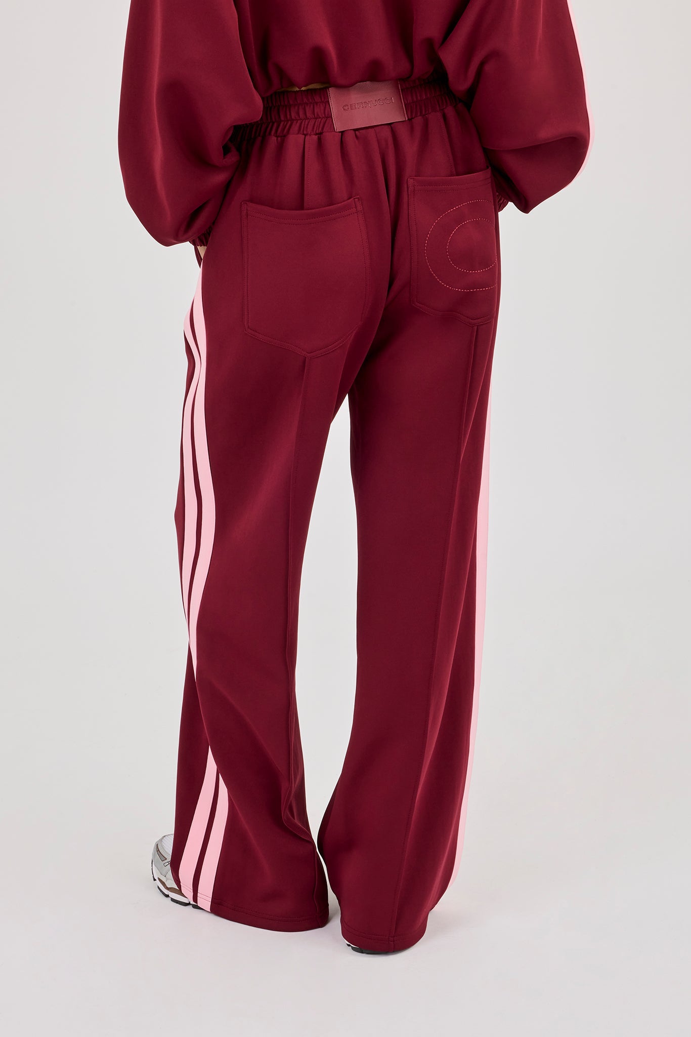 Pink Taping Wide Leg Track Pant - Burgundy