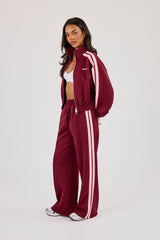 Pink Taping Cropped Funnel Neck Jacket & Wide Leg Track Pant - Burgundy