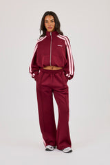 Pink Taping Wide Leg Track Pant - Burgundy