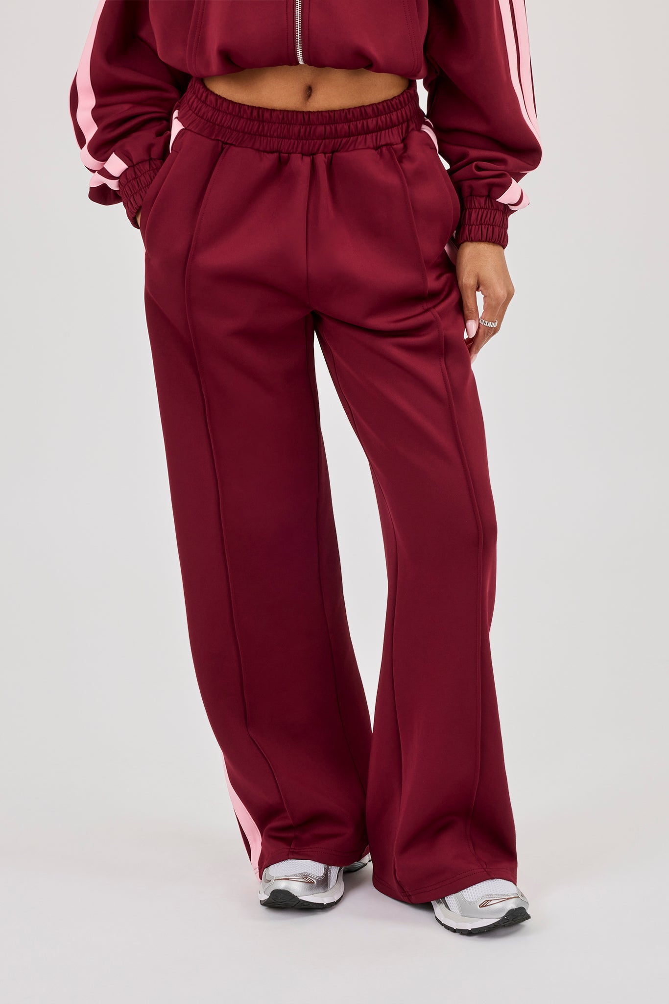 Pink Taping Wide Leg Track Pant - Burgundy