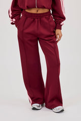 Pink Taping Wide Leg Track Pant - Burgundy