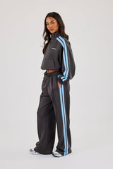 Blue Taping Cropped Funnel Neck Jacket & Wide Leg Track Pant - Charcoal
