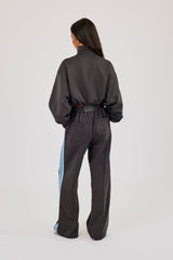 Blue Taping Cropped Funnel Neck Jacket & Wide Leg Track Pant - Charcoal