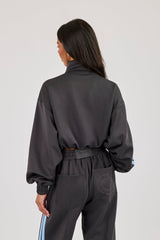Blue Taping Cropped Funnel Neck Jacket - Charcoal