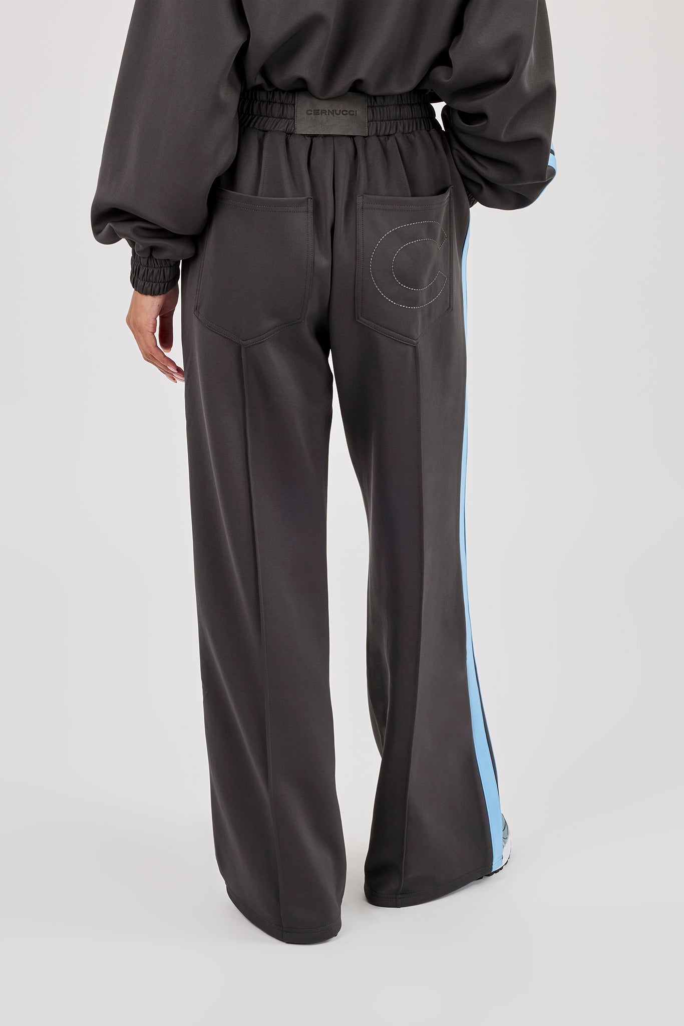 Blue Taping Wide Leg Track Pant - Charcoal