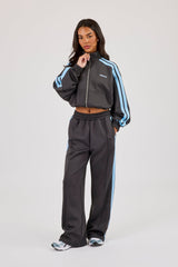 Blue Taping Cropped Funnel Neck Jacket & Wide Leg Track Pant - Charcoal