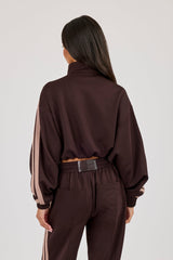 Mocha Taping Cropped Funnel Neck Jacket - Chocolate