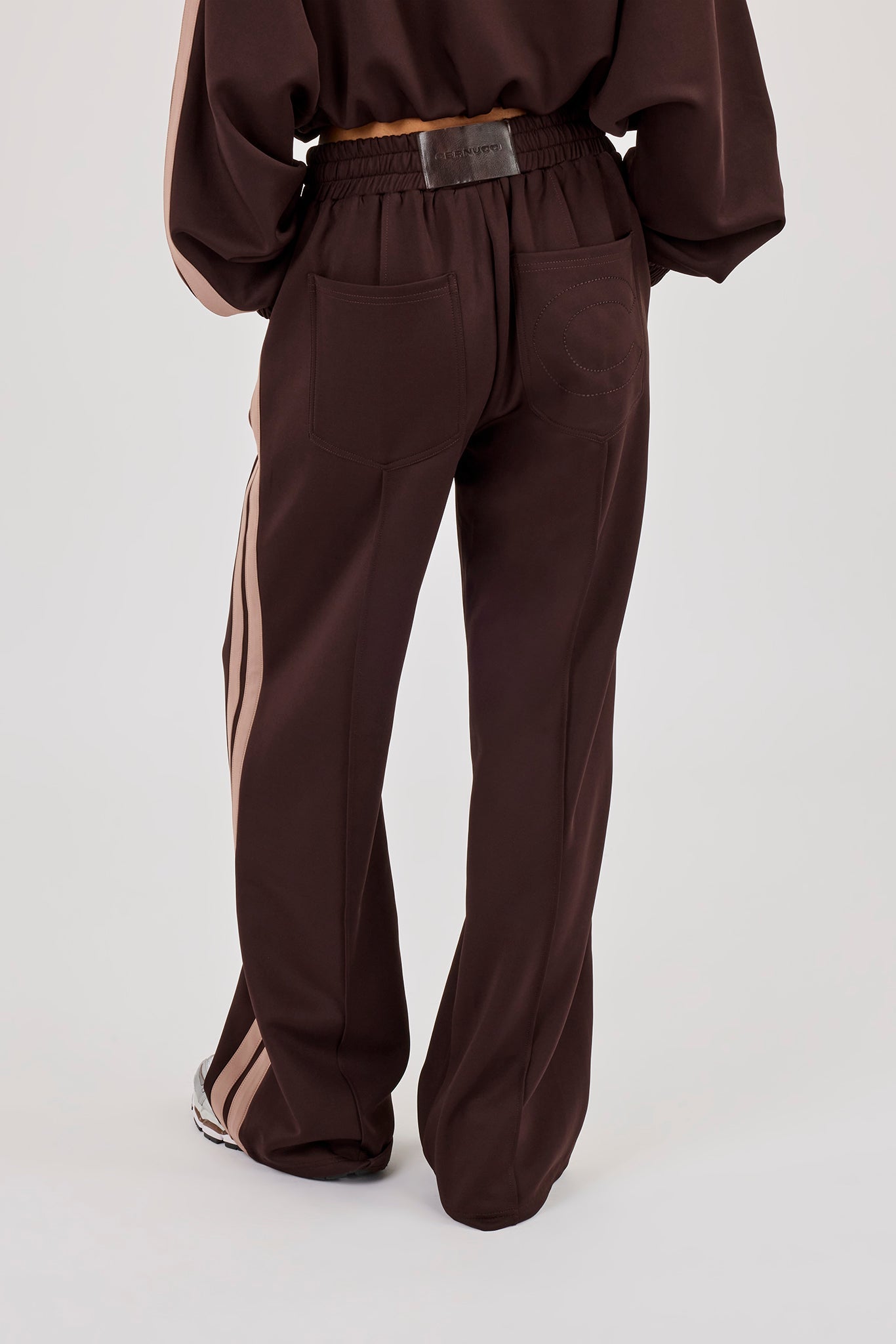Mocha Taping Wide Leg Track Pant - Chocolate