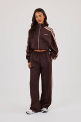 Mocha Taping Cropped Funnel Neck Jacket - Chocolate