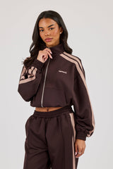 Mocha Taping Cropped Funnel Neck Jacket - Chocolate