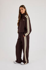 Logo Embroidered Funnel Neck Zip Through Track Jacket  Chocolate
