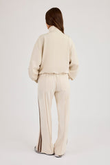 Logo Embroidered Funnel Neck Zip Through Track Jacket & Taupe Taping Wide Leg Track Pants - Off White