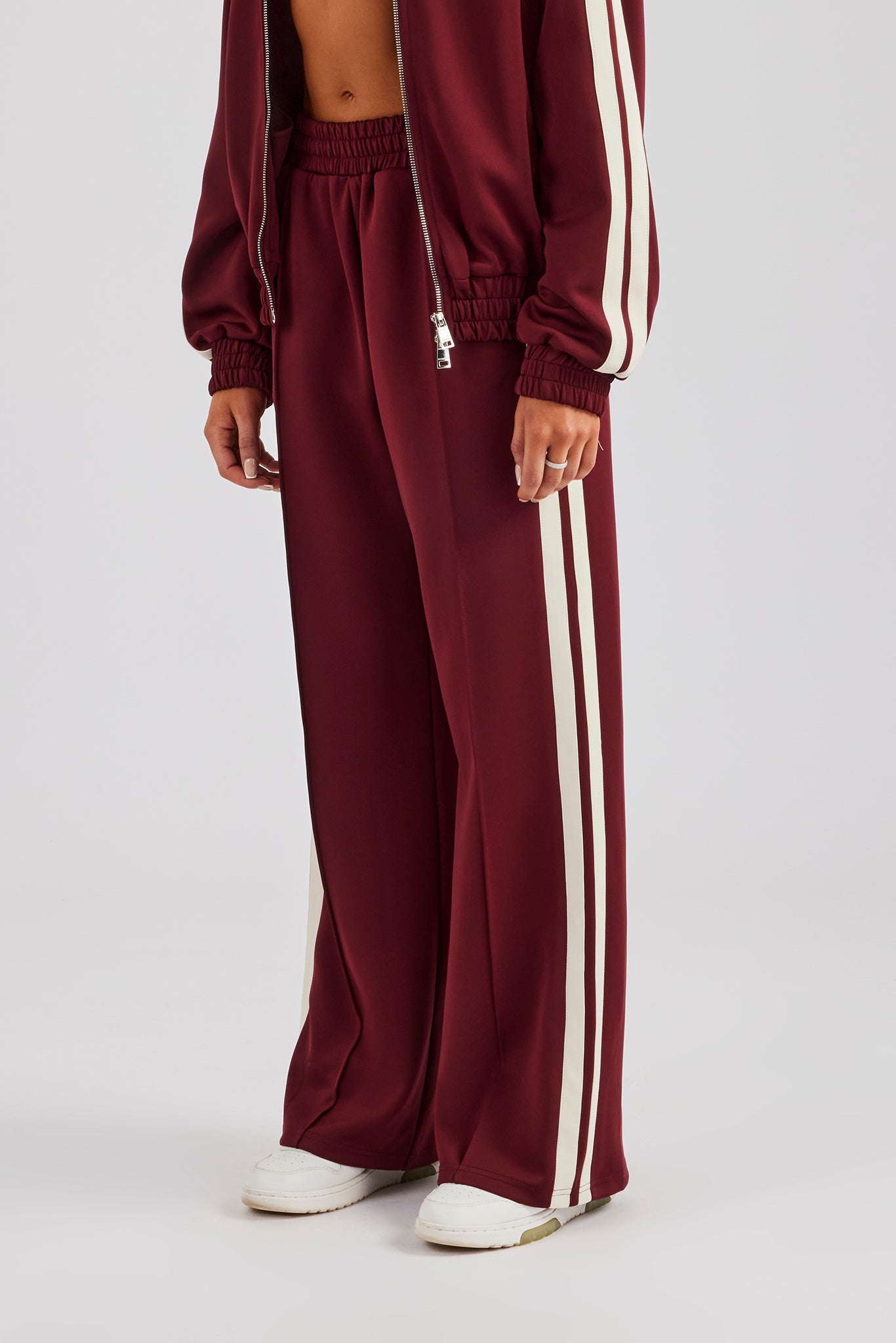 Taping Wide Leg Track Pant - Burgundy | Womens Bottoms
