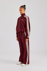 Funnel Neck Taping Zip Through Tracksuit  - Burgundy