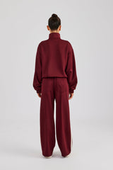 Funnel Neck Taping Zip Through Tracksuit  - Burgundy