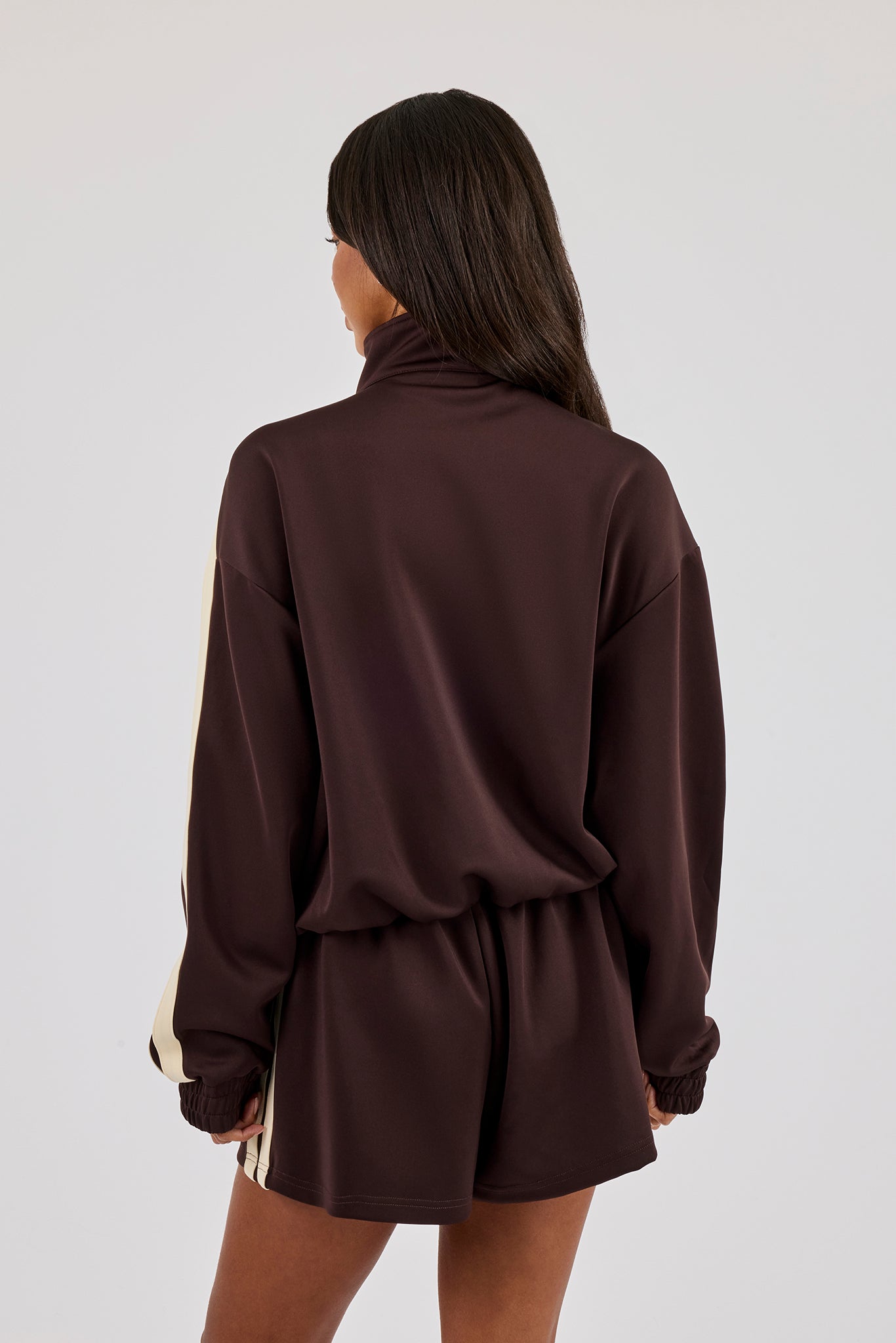 Funnel Neck Butter Yellow Taping Zip Through Track Jacket - Chocolate