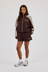 Funnel Neck Butter Yellow Taping Zip Through Track Jacket - Chocolate