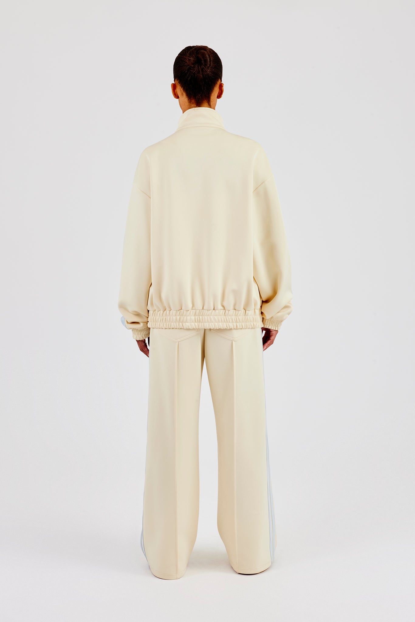 Funnel Neck Taping Zip Through Track Jacket & Wide Leg Pant - Butter Yellow