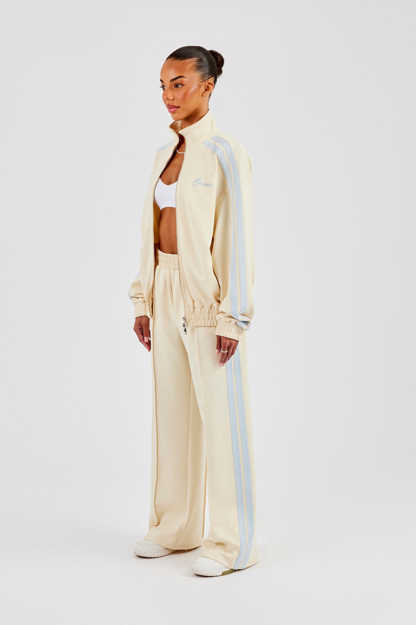 Funnel Neck Taping Zip Through Track Jacket & Wide Leg Pant