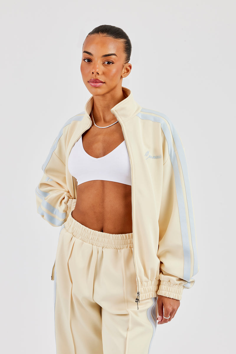 Funnel Neck Taping Zip Through Track Jacket - Butter Yellow