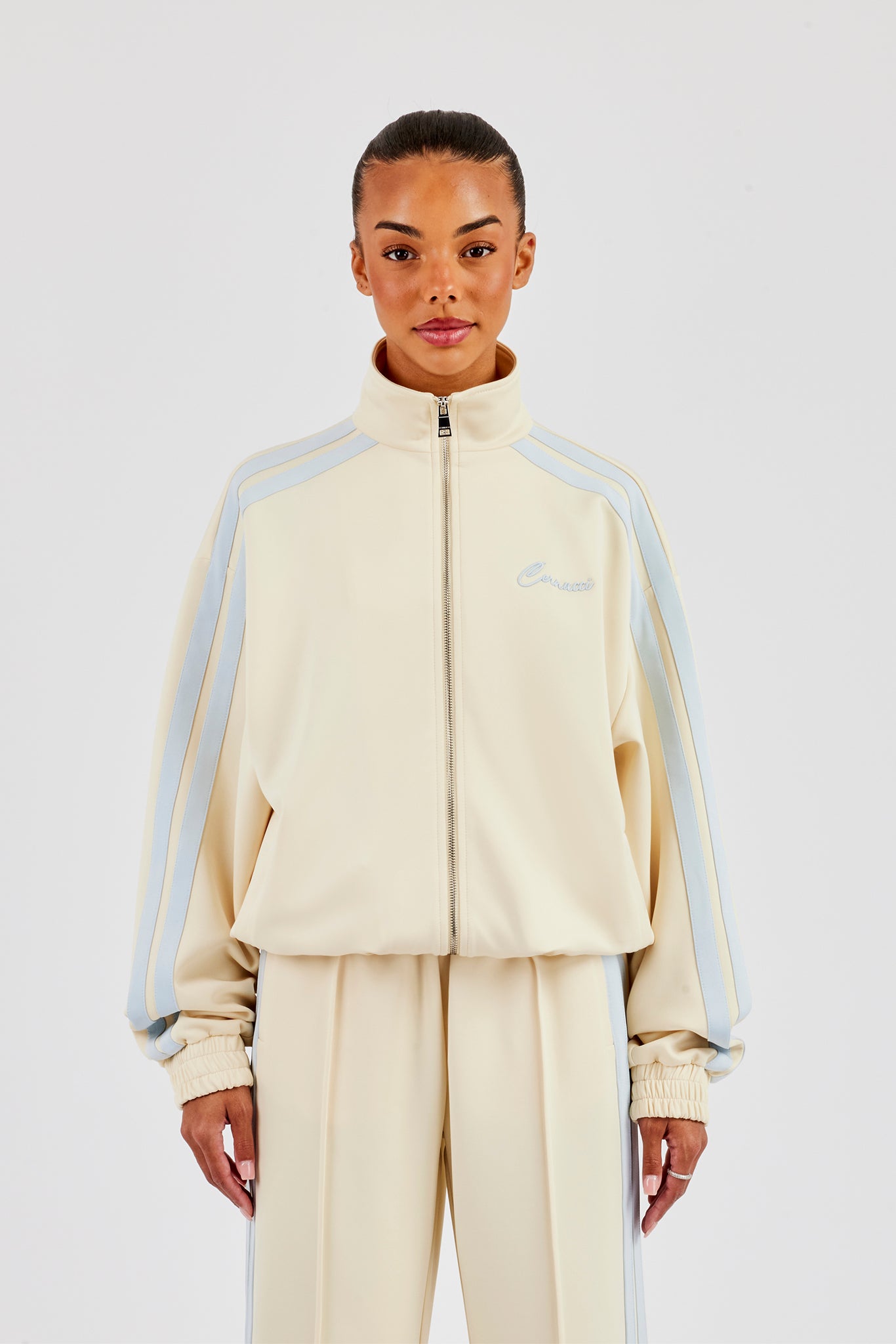 Funnel Neck Taping Zip Through Track Jacket - Butter Yellow