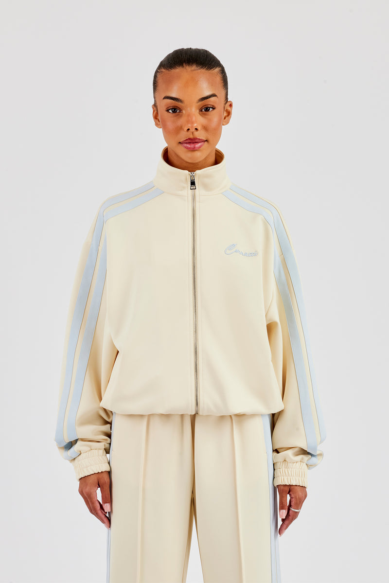 Funnel Neck Taping Zip Through Track Jacket - Butter Yellow