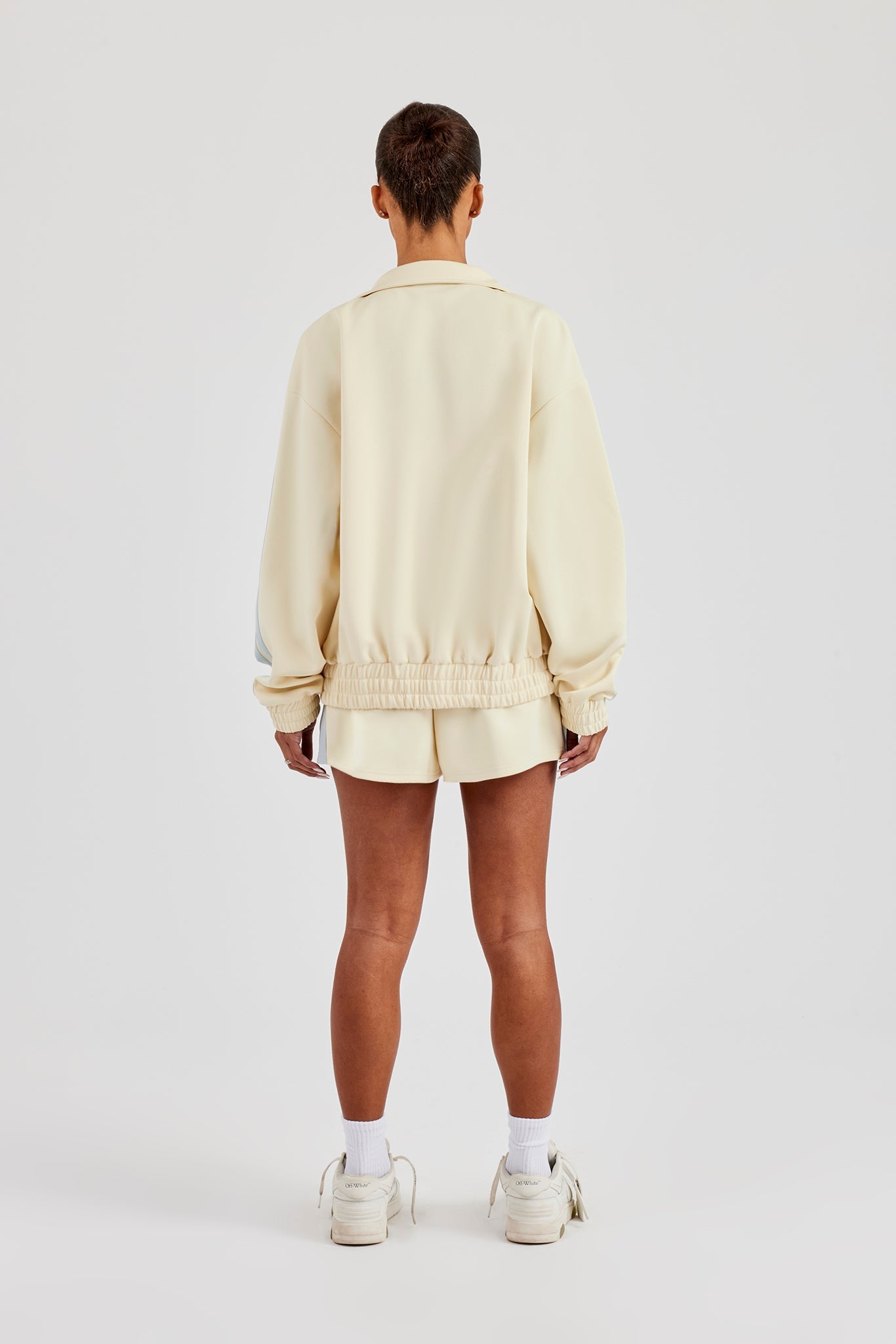 Funnel Neck Taping Zip Through Track Jacket & Short - Butter Yellow